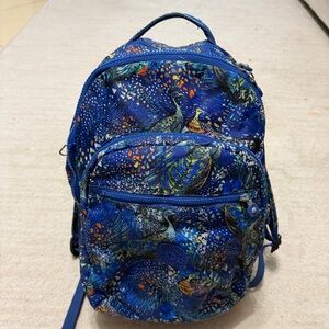 Kipling Seoul Midnight Flock Backpack Peacock Pattern Blue